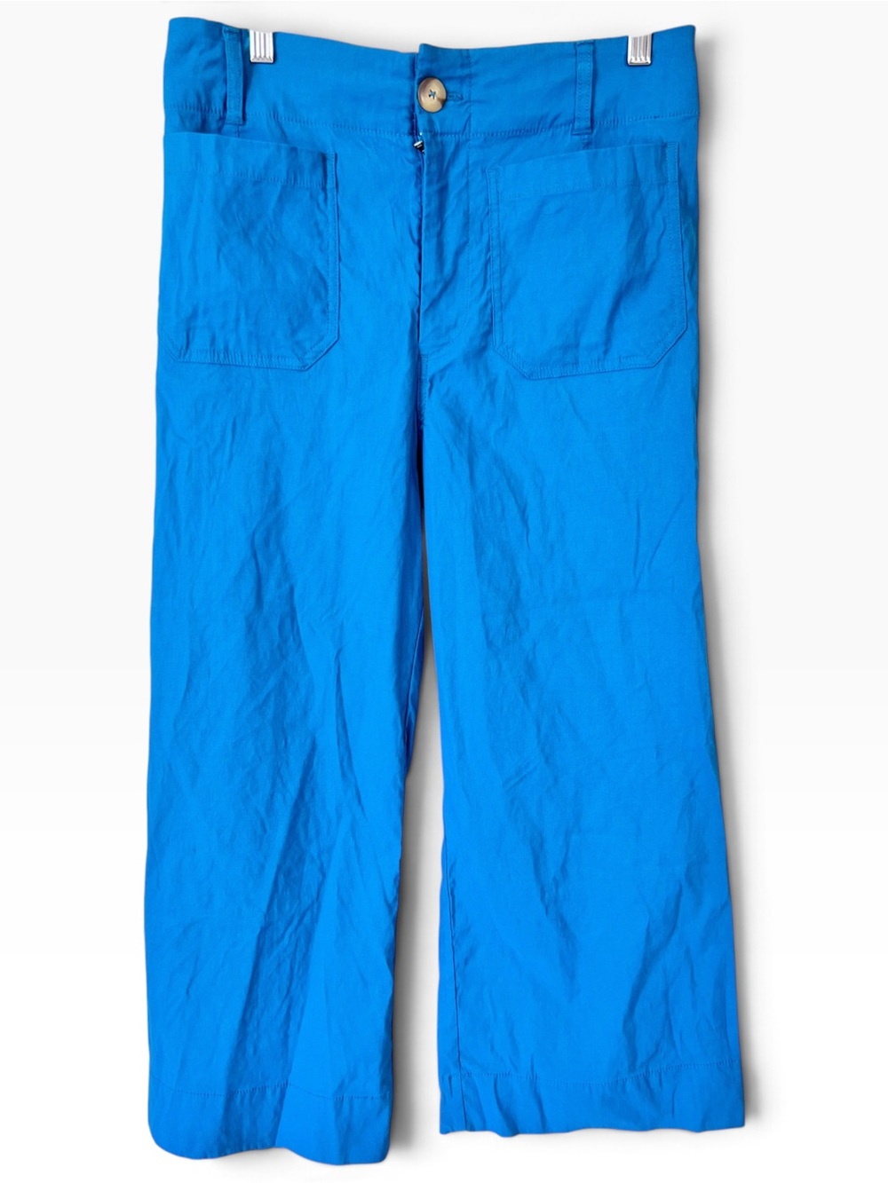 Anthropologie Maeve The Colette Cropped Wide-Leg Linen Pants Blue Sapphire